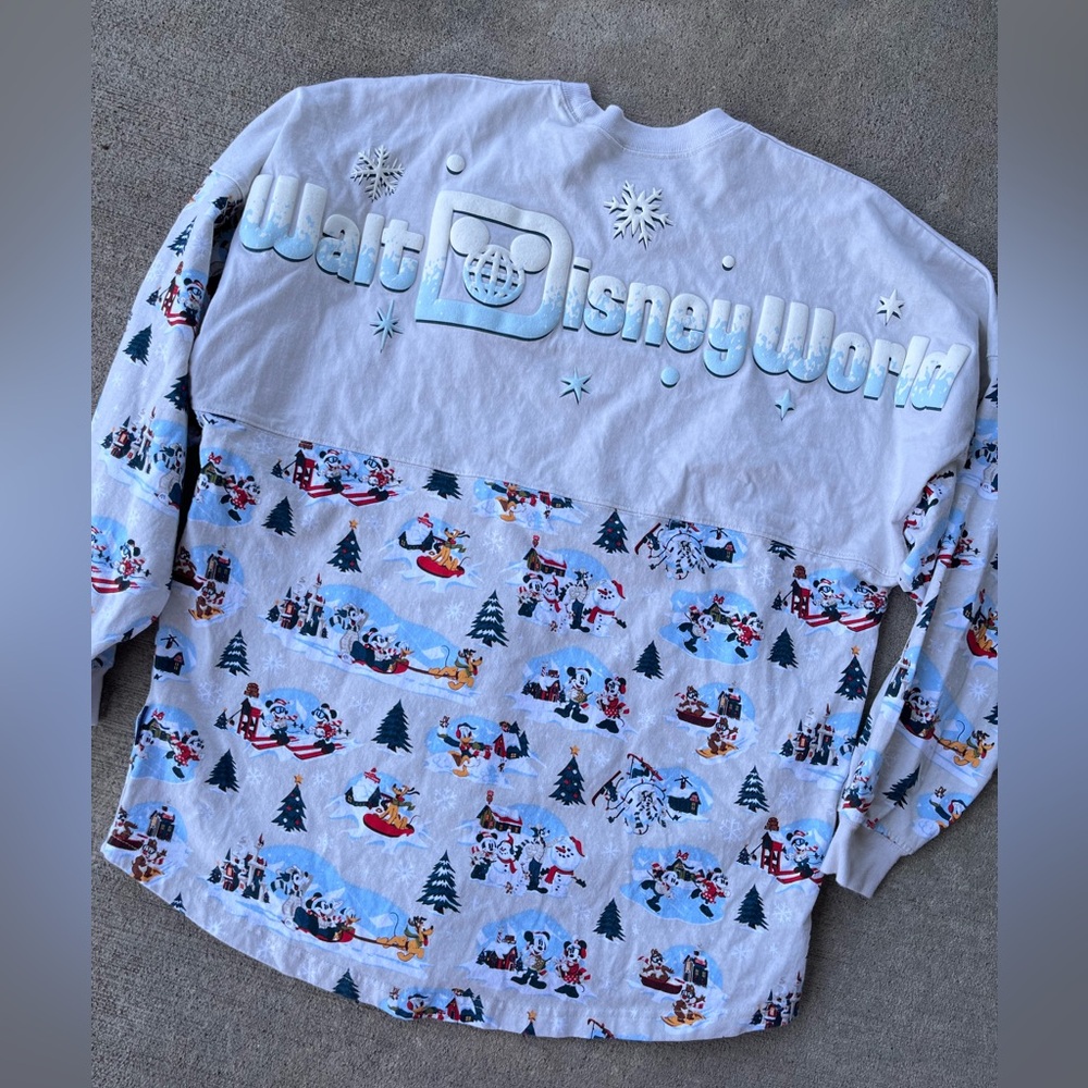 Disney Spirit Jersey Mickey Mouse Holiday Long Sleeve 2021 Snow Much Fun Top View 2